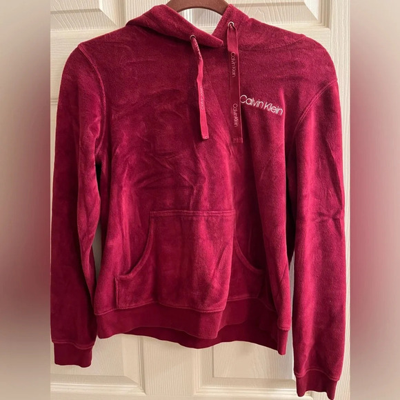 Calvin Klein Tops - CALVIN KLEIN~WINE VELOUR HOODIE~ S